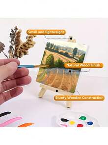 1/5/10件套迷你画布和画架套装 - 紧凑型木质桌面展示架，是艺术家和初学者练习绘画的理想之选，激发无限创意 - 采用耐用的松木制成 - 彩色 - 查看 5