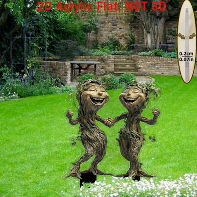 2D亚克力材质，1个趣味十足的双树精灵跳舞父亲节礼物，亚克力花园插牌，适合庭院和草坪装饰，也适合花盆和阳台装饰。