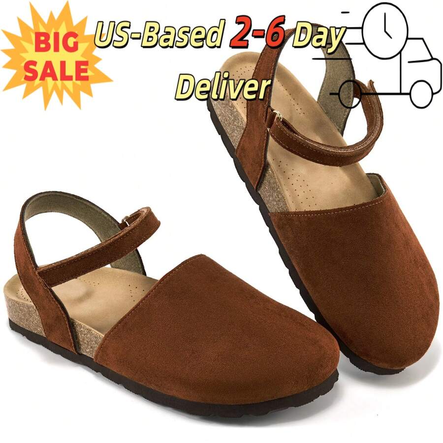 Ecetana Women's Camel Flat Sandals Closed Toe Mules Summer Comfortable Casual Leather Upper Hook And Loop Strap Adjustable Ankle Strap Breathable Resort Vacation Shoes Ladies Walking Sandals Non-Slip Wear-Resistant Rubber Sole Soft Cushioned Insole Arch Support Super Breathable, Women Slide Sandals Handle Hot Weather Versatile Chunky Flat Heel Daily Beach Travel Spring Summer.Platform Sandals,Women Sandals,Sandalias De Mujer Verano,Beach Shoes,Clogs For Women,Beach Sandals For Women. - 駝色 - 查看 1