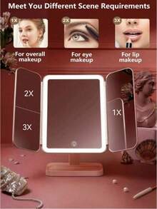 Gương trang điểm gấp 3 lần có thể điều chỉnh độ phóng đại 1X/2X/3X, đèn nền 3 màu, chân đế có thể tháo rời, gương trang điểm du lịch LED di động có điều khiển độ sáng, màn hình cảm ứng thông minh, sạc USB, gương trang điểm độ nét cao, thích hợp làm quà tặng sinh nhật, Ngày Valentine, Ngày của Mẹ, Lễ Tạ ơn cho phụ nữ. - Ba lần - Xem 6