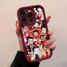 ベティ・ブープのレトロコラージュ電話ケース。 17、 16 Pro Max、 15 Pro Max、 13、 12に対応。高級電気メッキ仕上げのオールソフトTPU素材を使用。クリーミーな波型テクスチャ。フルエッジ保護。正確なカットアウト。ぴったりフィット。快適なグリップと優れた質感。家族、友人、愛する人、ボーイフレンド、ガールフレンド、クリスマスに最適なギフト。 - レッドCZ33 - チェックする 2