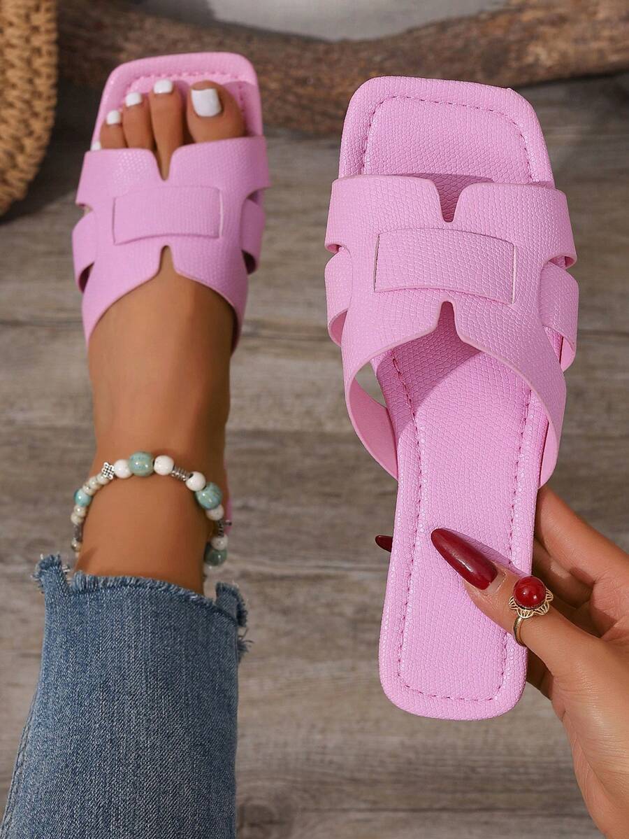 Damen Casual Flache Pantoffeln, Offene Zehensandalen für Frühling, Sommer und Herbst, Neue gewebte römische Stil Pantoffeln, Geeignet für Kleider, Strand, Zuhause und Outdoor, Weiße Farbe, Flaches Design - Altrosa - Übersicht 1