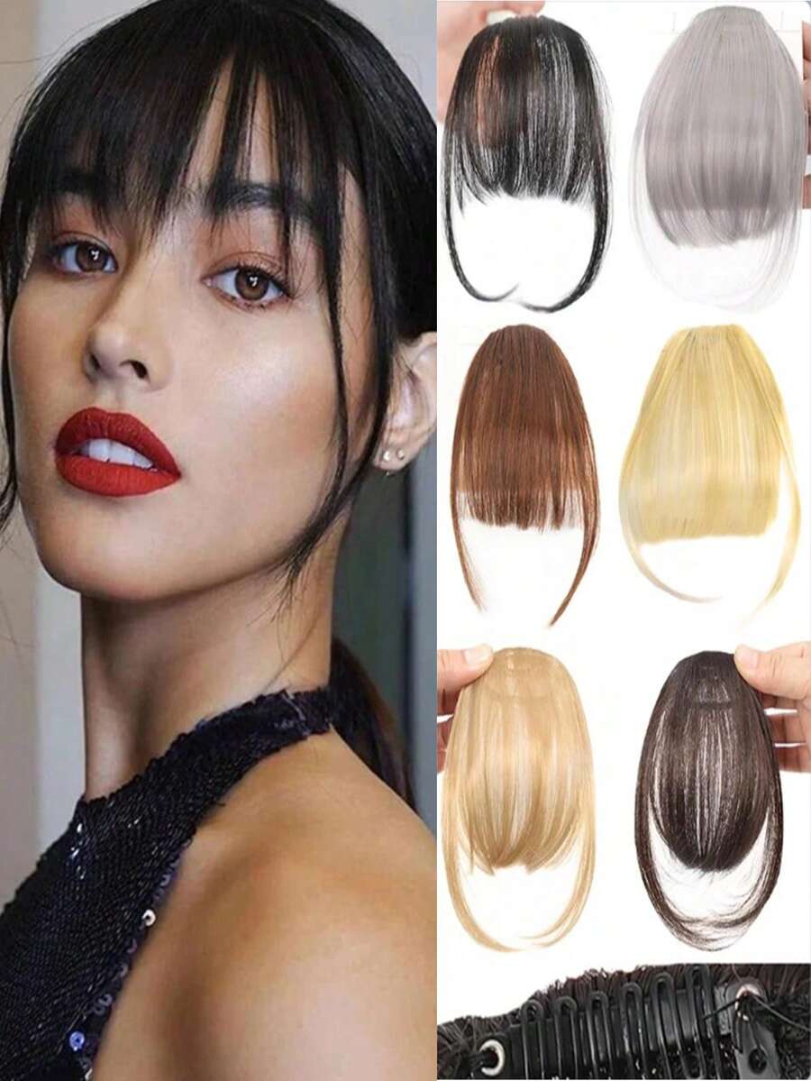 Trimable Light Brown Bangs Wig Piece, Synthetic Heat Resistant Clip-In Hair Extension For Women