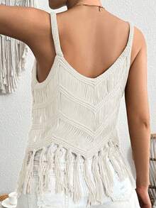 Women's Solid Color Casual Fringe Knit Sweater Summer - White 1 - View 3