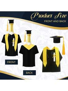 1Set Graduation Wine Bottle Covers & Toppers - Felt Academic Gown Decorations With Tassels, Black & Yellow Graduation Party Decor For University Celebrations, Gift Packaging Sets, Graduation Party Decorations - View 5