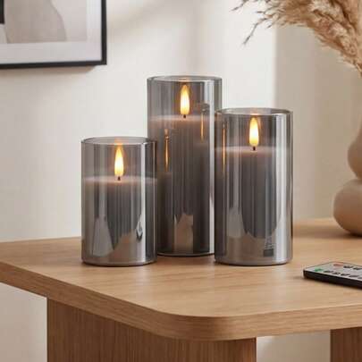 3支闪烁无焰蜡烛，电池供电，带遥控定时器，适用于餐桌摆饰、圣诞节、万圣节、情人节、母亲节、餐桌、卧室、婚礼、派对、礼品、节日氛围装饰