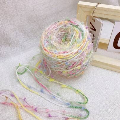1团100克多色混纺毛线，粉彩彩虹绒球毛线，彩色新奇毛线团，蓬松闪亮亮片线，适合编织和钩编，是DIY包包、帽子、手工配饰和工艺项目的理想选择，可爱五彩纸屑圆点工艺毛线