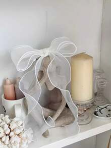 1pc Extra Large White Mesh Bow Ribbon Hair Clip, Elegant Bridal Headpiece Suitable For Daily Wear, Weddings And Various Occasions, Hairpin, Accessories - White - View 3