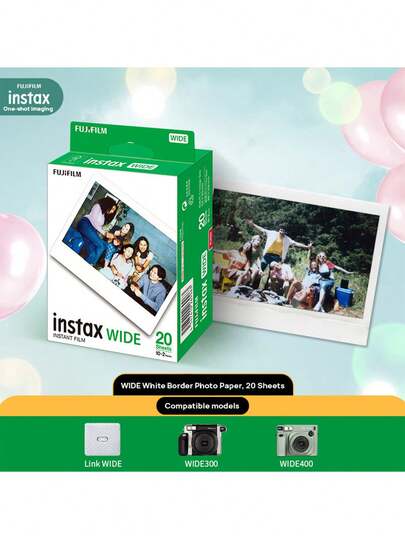 FujiFilm Película instantánea Instax WIDE, papel fotográfico de formato ancho, 20 hojas en paquete doble con borde blanco (compatible con cámaras de la serie WIDE), reproduce colores reales, captura la vida y garantiza fotografías duraderas.