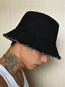 1顶新款男女通用防晒牛仔帽，带毛边装饰 - 渔夫帽 - 防晒帽 - 复古成人帽 - 水洗做旧 - 短帽檐 - 淺藍色 - 查看 10