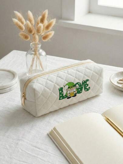 St. Patrick's Random Pattern Pouch, Lightweight Zipper Cosmetic Bag, Pencil Case, Classic Stationery Pouch, Suitable For School/Students/Back To School Season