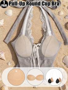 1 Pair Women Invisible Adhesive Push Up Bra, Strapless With Clear Straps, Reusable Silicone Sticky Bra Perfect For Backless Dresses & Wedding Wear - Multicolor - View 1