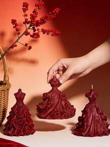 3 Styles Burgundy Evening Gown Shaped Candles, Handmade Soy Wax, Romantic Wedding Decor, Valentine's Day Gift - 1PC - View 3