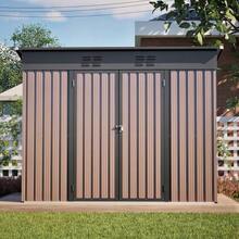 8x4 FT Metal Garden Shed With Sturdy Metal Foundation, Weatherproof Garden Shed For Garden & Patio, Spacious Garden House In Brown – Incl. Foundation Frame (Base Plate Required) - Brown - View 9