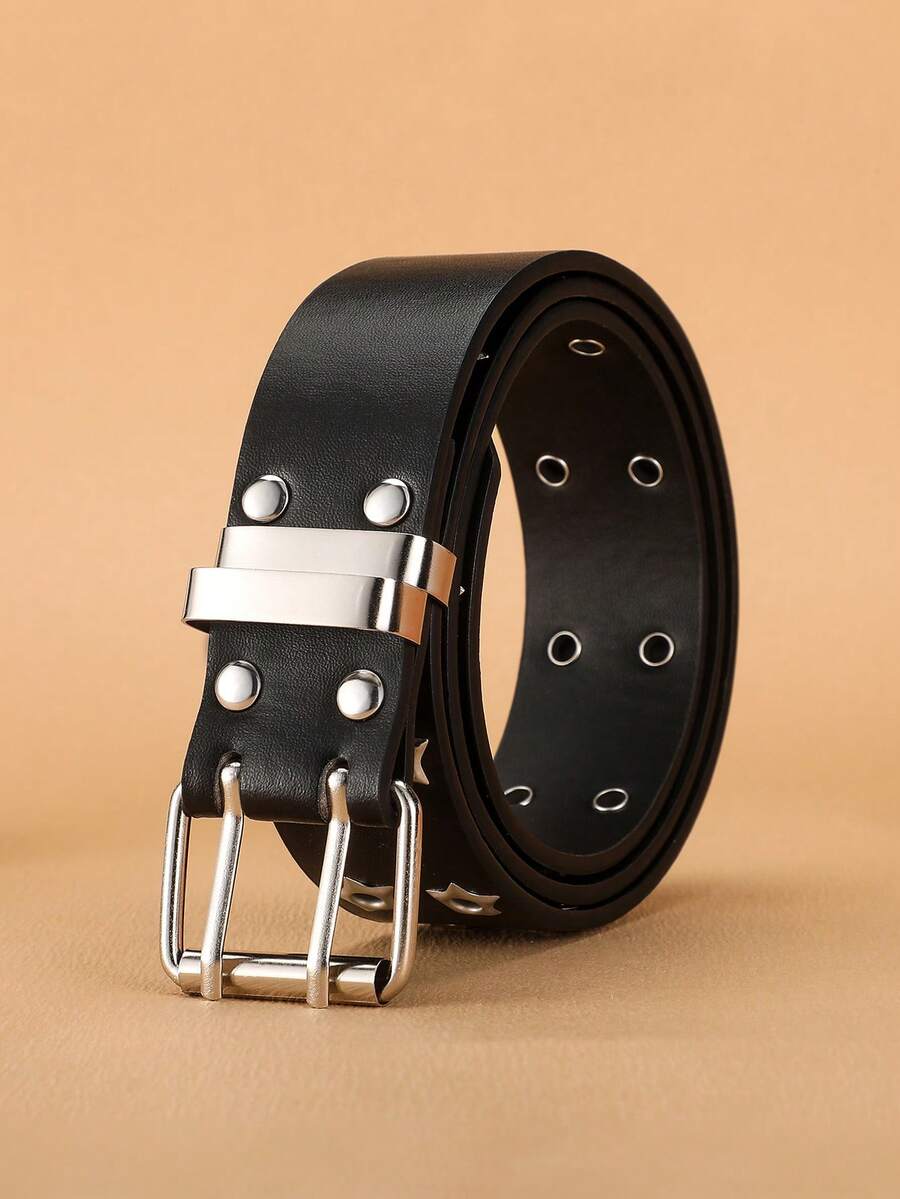New Studded Belt, Gothic Style Double Buckle, Unisex Fashion Casual Punk PU Leather Belt For Jeans, Y2K - Multicolor - View 1