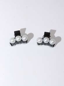 2pcs Pearl Hair Clips, Fashionable Minimalist Versatile, Suitable For Any Occasion - Black - View 4