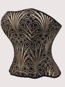 金色束腰上衣，女士束腰塑身衣，钢骨束腰带，系带万圣节服装，塑身内衣 - 金色 - 查看 3