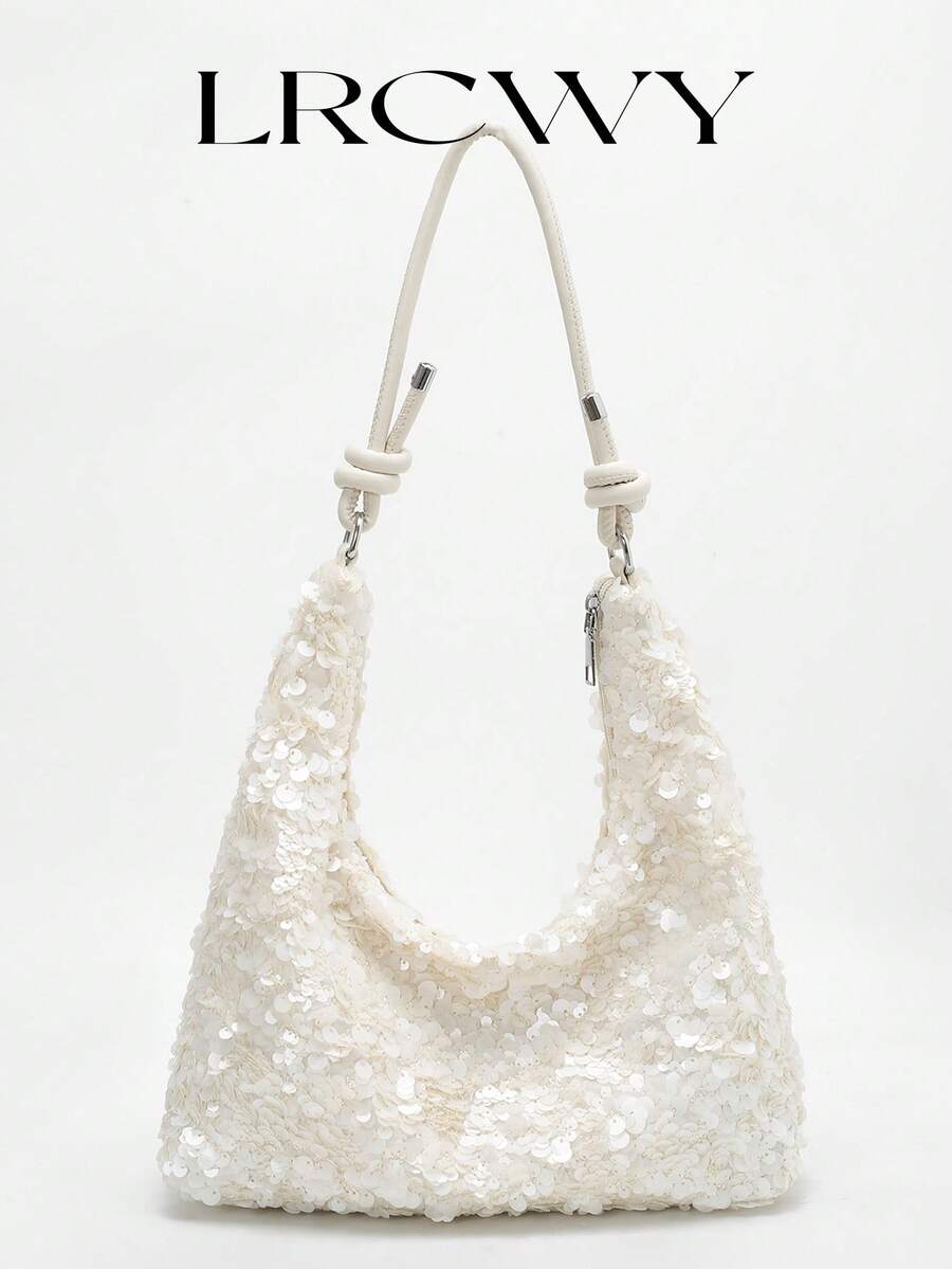 Túi đeo vai nữ đính sequin ánh ngọc trai, kiểu dáng thời trang, thanh lịch, sang trọng, lãng mạn, thích hợp cho tiệc cưới, dự tiệc hình trăng lưỡi liềm, dành cho phụ nữ, nữ sinh, sinh viên, màu trắng. - Màu be - Xem 1