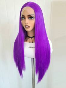 Tóc giả dài 13"X4" thẳng màu tím 26" phía trước bằng ren, tóc giả bằng ren tổng hợp phía trước với đường chân tóc được nhổ sẵn, tóc sợi chịu nhiệt, tóc giả thẳng mượt cho phụ nữ, cosplay, tiệc tùng, sử dụng hàng ngày - Màu tím - Xem 7