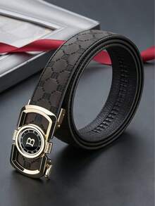 Premium Leather Belt, Zinc Alloy Letter Automatic Buckle, Embossed Trouser Belt, Men's Business Elite Belt, Fashionable Versatile Classic Business - Multicolor - View 3