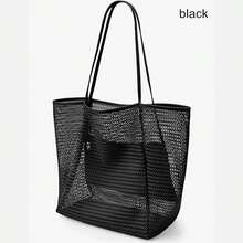 Large Capacity Beach Travel Bag | Women's Shoulder Bag, Women's Handbag, Beach Mesh Tote Bag, Women's Foldable Shoulder Bag, Beach Nylon Mesh Tote Bag, Casual Handbag Women's Foldable Shoulder Bag, Beach Bag, Office, Summer - Mesh Bag - View 3