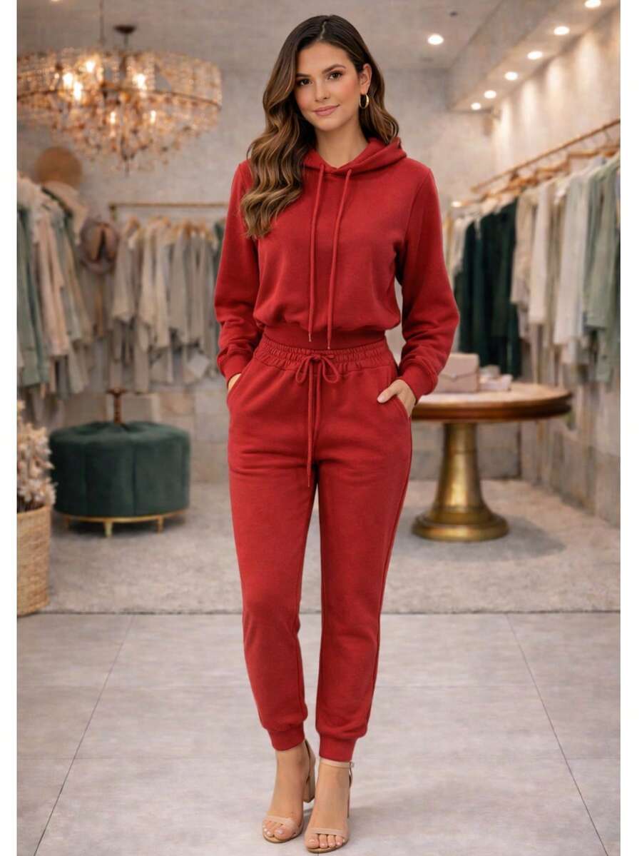 Women's 2-Ply Fleece Tracksuit Set, Winter Fashion, Cold Weather. - 紅色 - 查看 1
