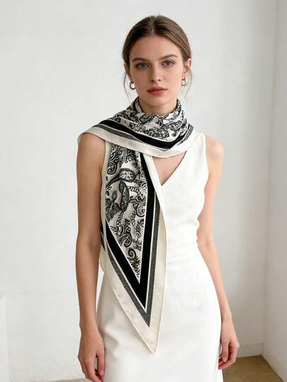 1条彩色腰果印花多功能领巾/围巾，适合日常、办公和度假穿着，春夏款