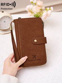 FOREVER MIYIN 极简主义RFID屏蔽创意飞机造型护照夹钱包，带腕带 - 男女通用安全防盗护照收纳包，大容量手拿包，多个卡槽可收纳机票、信用卡、零钱、硬币，旅行必备，旅行收纳包，旅行用品，旅行钱包，护照夹，护照钱包，腕带钱包，沙滩度假包，夏季圣诞假期 - 彩色 - 查看 3