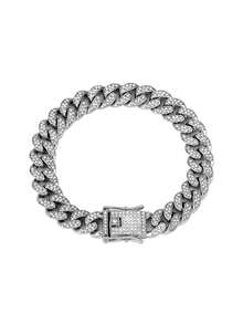 1件嘻哈朋克风全镶钻不锈钢项链，日常休闲佩戴，派对配饰 - 嘻哈不銹鋼滿鑽手鍊 - 查看 6