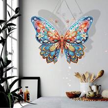 1pc 2D Flat Pink Butterfly Diamond Art Set, Adult DIY Acrylic Diamond Painting Kit, Butterfly Hanging Window Pendant Decor, Gemstone Craft Painting Kit - No Frame - View 7