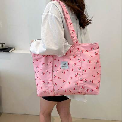 Bolso de tela de nailon para mujer con estampado de flores de sakura, bolso de hombro de gran capacidad, bolso de compras de moda, estilo coreano