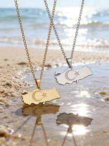 1件土耳其地图吊坠项链，镀金/镀银民族自豪感护身符链，适合日常佩戴 - 彩色 - 查看 7