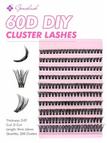 200pcs D-Curl DIY False Eyelash Clusters, 60D Cluster Lashes, 0.07mm D-Curl 9-16mm Mixed Natural Eyelash Extension, Super Thick Growth Cluster Lashes, Curled Single Lashes, Slim Long Lashes, Cartoon-Like Growth Lashes, Suitable For Beginners Home Use (60D) - D - View 3