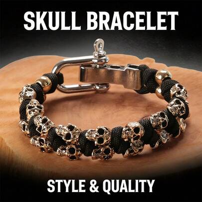 Vintage Style Men's Bracelet, Handmade Woven Skull Bangle, Two Color Options With Detachable Clasp, Gothic Punk Rock Jewelry, Suitable For Halloween Gift And Daily Wear