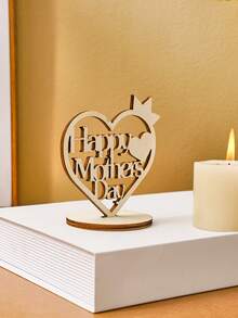 1pc Mother's Day Wooden Heart Crown Decor, With Hollow "Happy Mother's Day" English Text Design, Modern Minimalist Decor For Holiday Celebration, Suitable As Mother's Day Gift And Home Tabletop Decoration - one-size - View 4