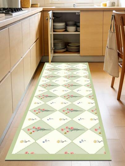 1pc Floral Print Kitchen Runner Rug, Fresh Farmhouse Style, Nordic Luxury High-End Design, Long Hallway Laundry Room Carpet, Machine/Hand Washable, Suitable For Kitchen, Dining Room, Laundry Room, Entryway, Bedroom