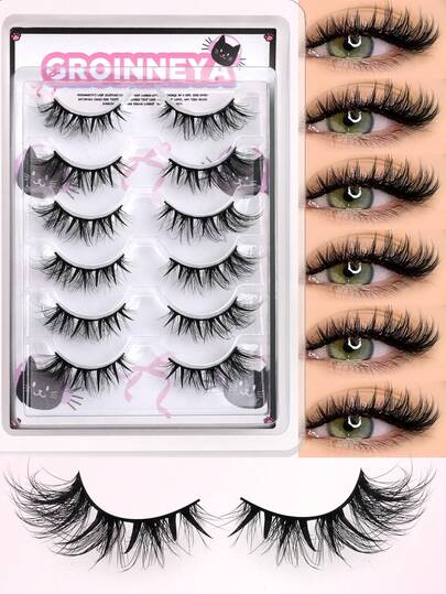 6 Pairs Comic Wet Eyelashes Manga Lashes Little Devil False Eyelashes Wispy Fluffy Fake Eye Lashes Natural Cross Wet Look Eye Lashes Suitable For Cosplay Party And Daily Makeup
