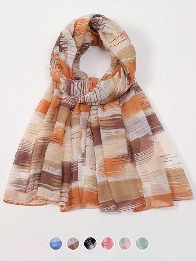 1pc Women's New Style Balinese Striped Printed Scarf, Fashionable And Casual Thin Sunscreen Shawl, Soft Shawl Scarf Dual-Purpose, Suitable For Daily Outer Decorations, Travel Sunshade, Photography, And Wearing