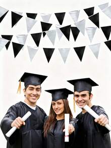 4面黑白毕业旗帜，简约黑白三角形图案旗帜，适用于各种主题派对、日常生日聚会、家庭聚会、同学聚会等。 - 拉旗 - 查看 7