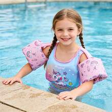 1pc Pink & Blue Children's Swimming Buoyancy Vest, Thickened Polyester Material With 4 Pattern Options, Swimming Training Floats For Toddlers, Girls & Boys, With Water Wings And Shoulder Straps - Multicolor - View 12