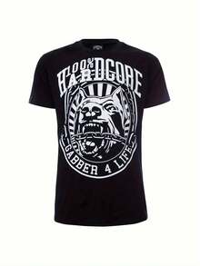 Camiseta Gráfica Hardcore Gabber 4 Life para Hombre - Con un Impresionante Diseño de Perro y Cadena, esta Camiseta de Manga Corta y Cuello Redondo de Corte Regular es Perfecta para Salidas Casuales y Festivales de Música, lo que la convierte en una Opción Elegante con su Tela Resistente. - Negro - Ver 7