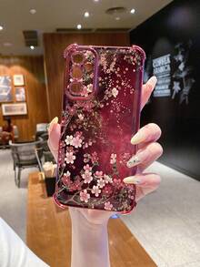 1pc Pink Cherry Blossom Anti-Fall Electroplated Camera Protective Phone Case, UV Printed, Suitable Compatible With Samsung Galaxy///// Android Models - Pink - View 6