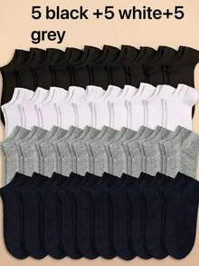 20 Pairs Women Black White Grey Ankle Socks, Fashion Minimalist Short Socks - Multicolor - View 6