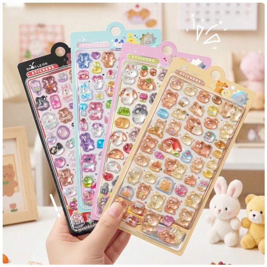 可爱卡通3D立体浮雕贴纸,女孩装饰创意水晶钻石贴纸,办公学习用品文具 - color - 查看 1