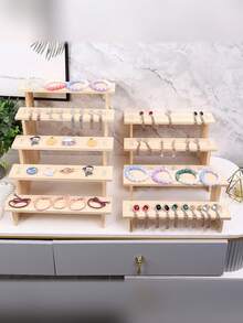 1pc Wooden Multi-Tier Display Rack, Multifunctional Jewelry, Dessert, Cupcake Collection Storage Organizer, Display Cabinet, Suitable For Valentine's Day And Back To School Season - Wood Color - View 5