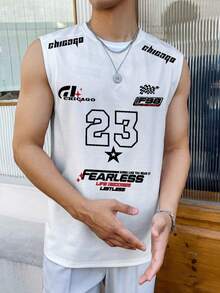 Men's Casual Sleeveless Vest With Number 23 Graphic, Versatile Daily Wear - White - View 5