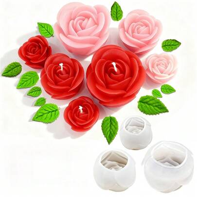 1个/3个玫瑰蜡烛模具，S/M/L 3D花朵硅胶模具，适用于蜡烛、环氧树脂浇铸、蜡、肥皂、粘土石膏等，家居装饰手工礼物，母亲节、婚礼礼物