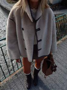 Women's Regular Fit Jacket With Front Button Closure, Stand Collar, Elegant & Versatile For Commute And Casual Wear, Autumn/Winter - Apricot - View 4