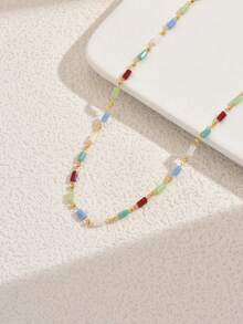 1件装清爽彩虹棱镜玻璃珠项链，女士沙滩假日派对配饰 - 彩色 - 查看 5