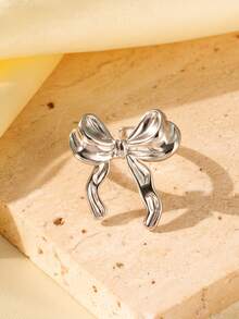 Bague nœud en acier inoxydable plaqué or 18K, bague nœud ruban élégante, convient pour les femmes/cadeau de la fête des mères - anneau - Voir 4